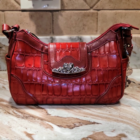 M C Red Leather Shoulder Handbag - Picture 1 of 9